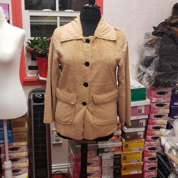 Honey Brown Faux Fur Teddy Jacket sz 14 Lightweight NWT - Picture 2 of 11